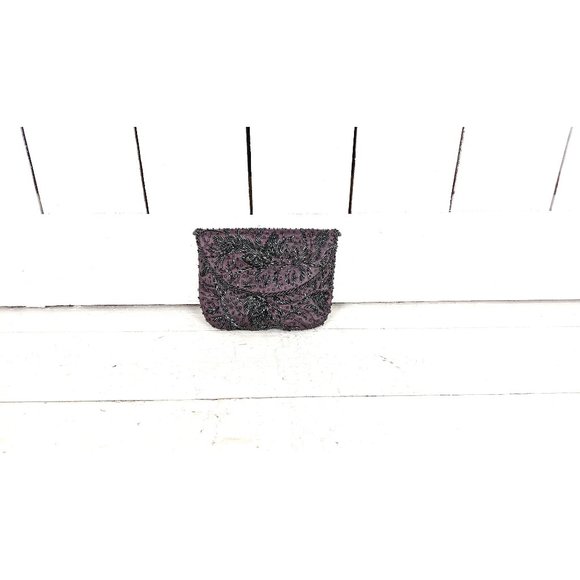 Vintage grey floral beaded small clutch evening handbag purse - Picture 1 of 5
